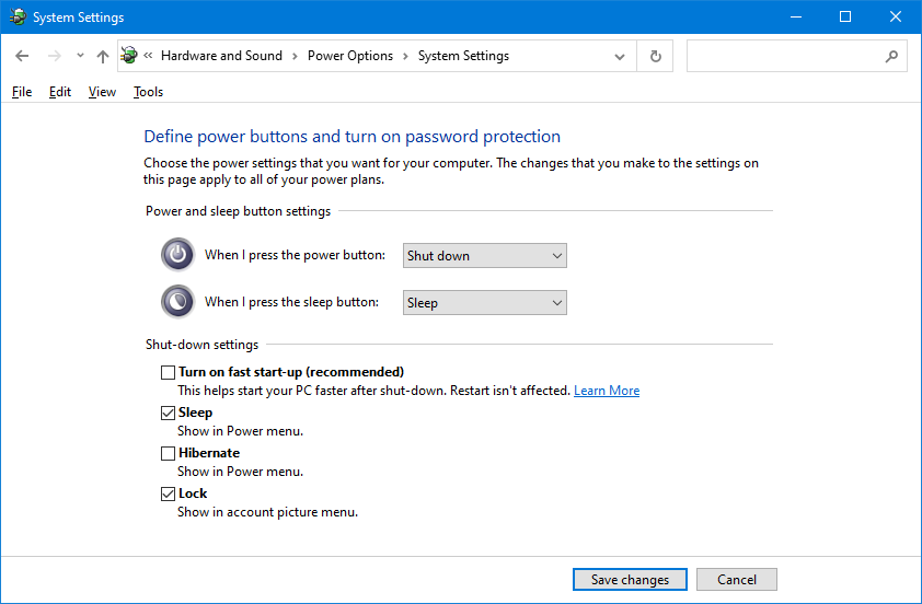 windows 10 define power buttons