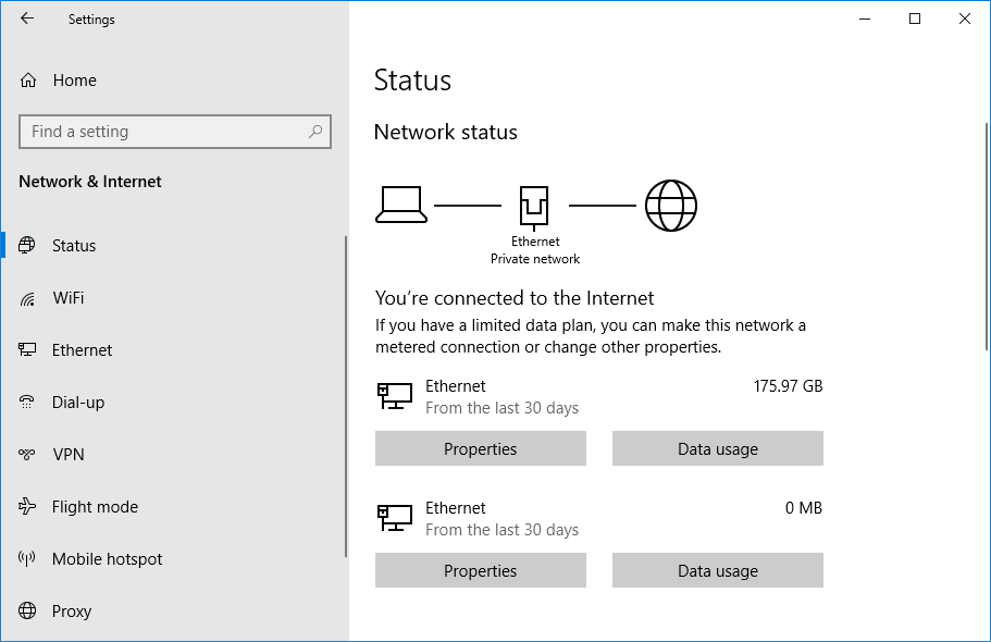 windows 10 network status