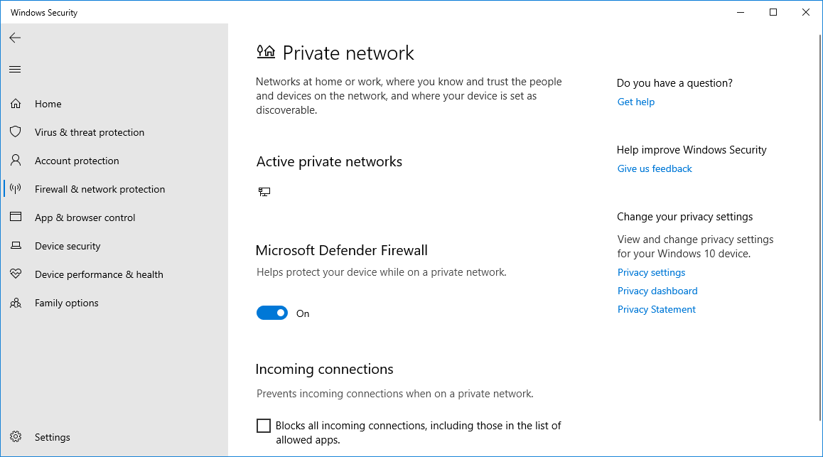 windows 10 private networks