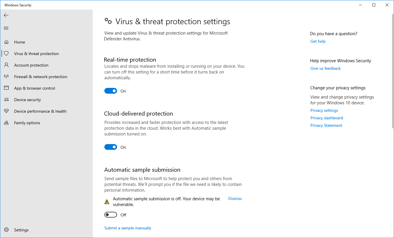 windows defender real time protection