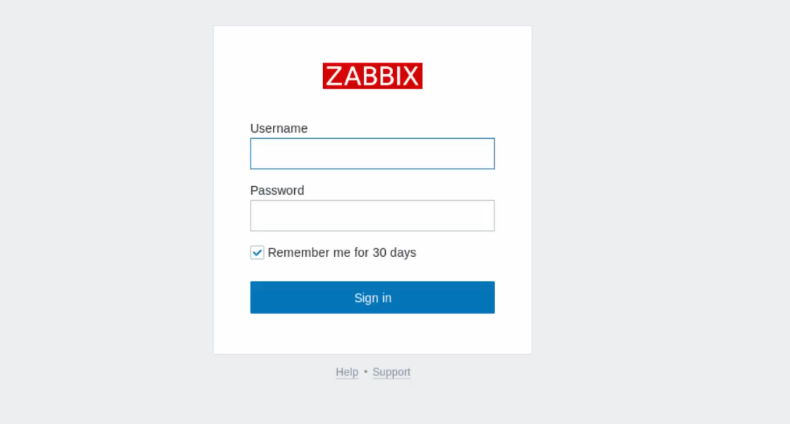 login page for zabbix