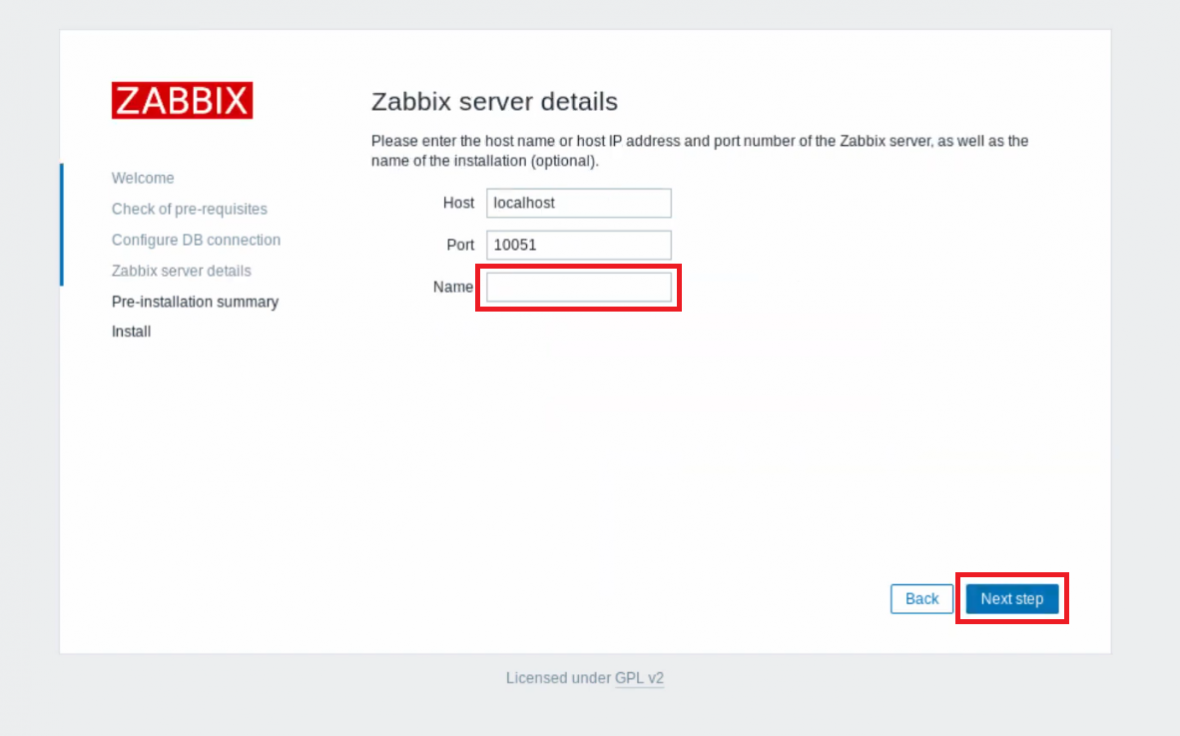 server information for zabbix