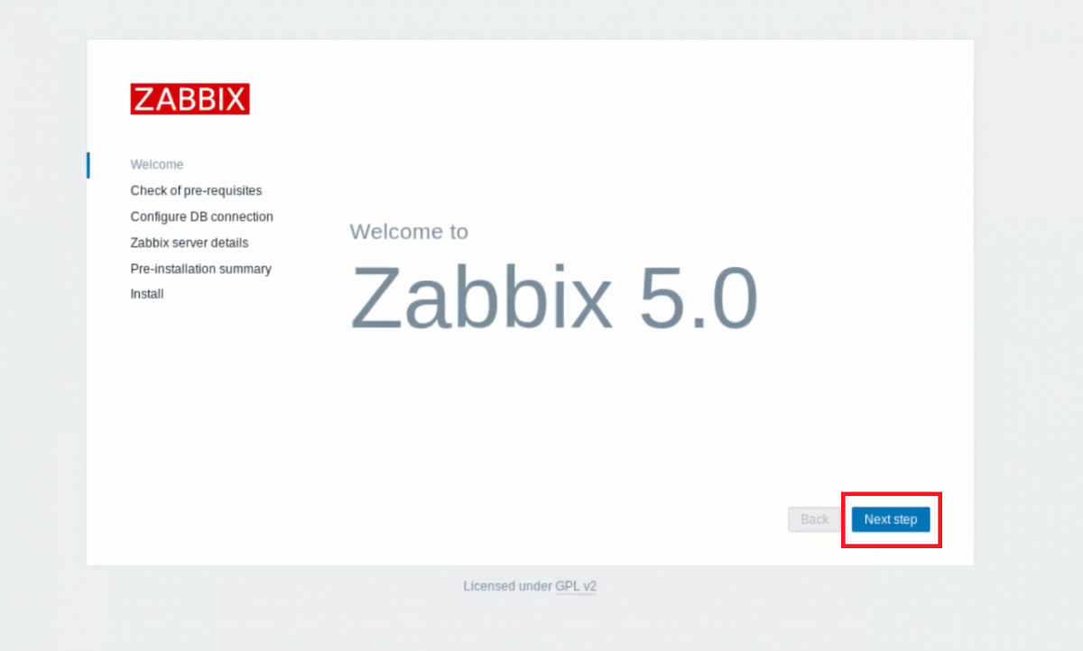 Welcome page for zabbix