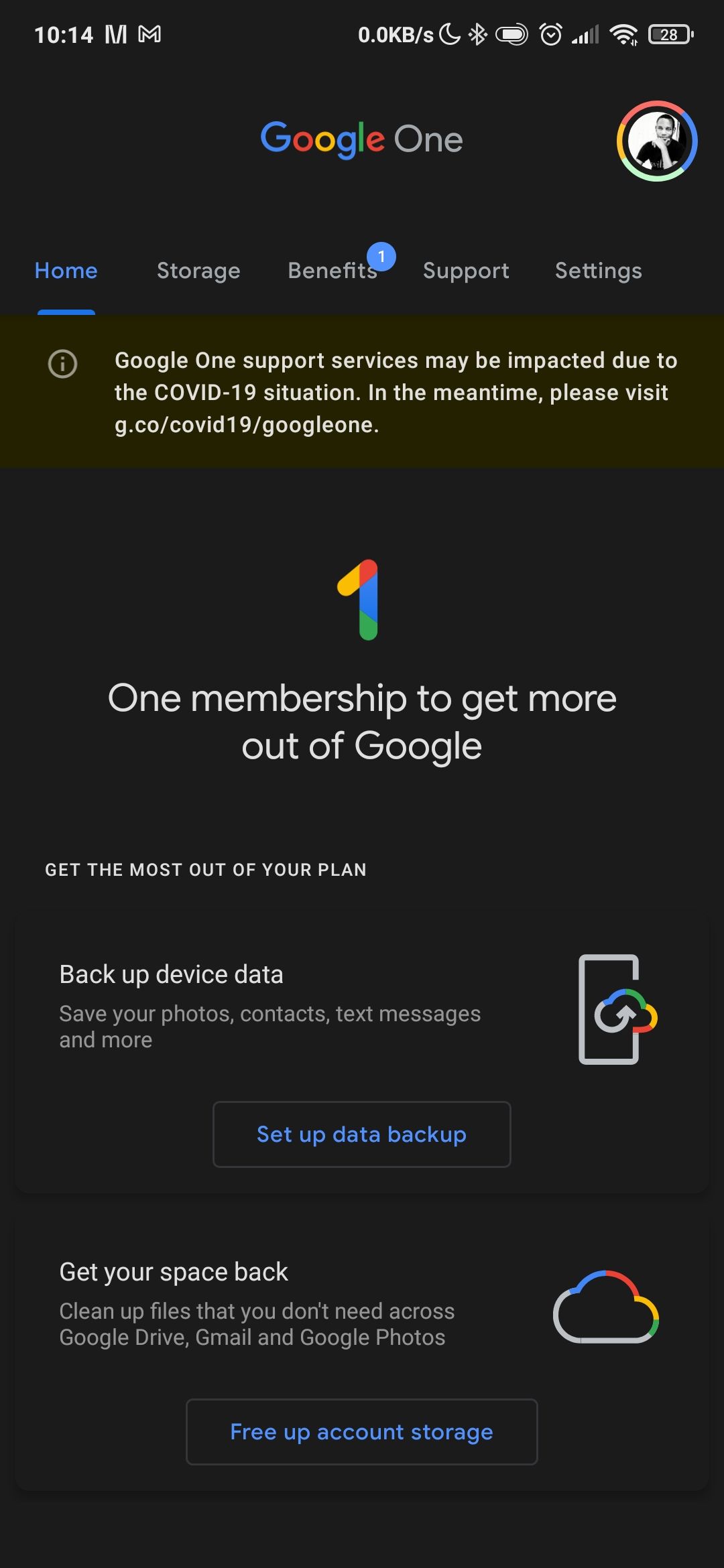 Inside Google One app on Android