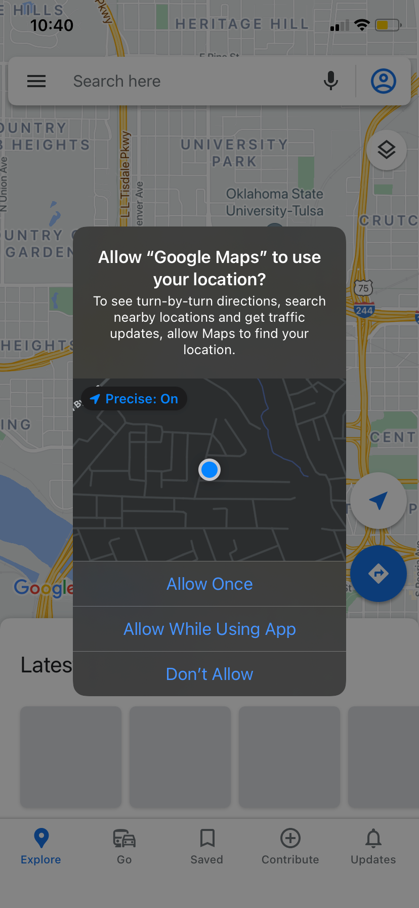 Granting Google Maps permission to use location on iPhone