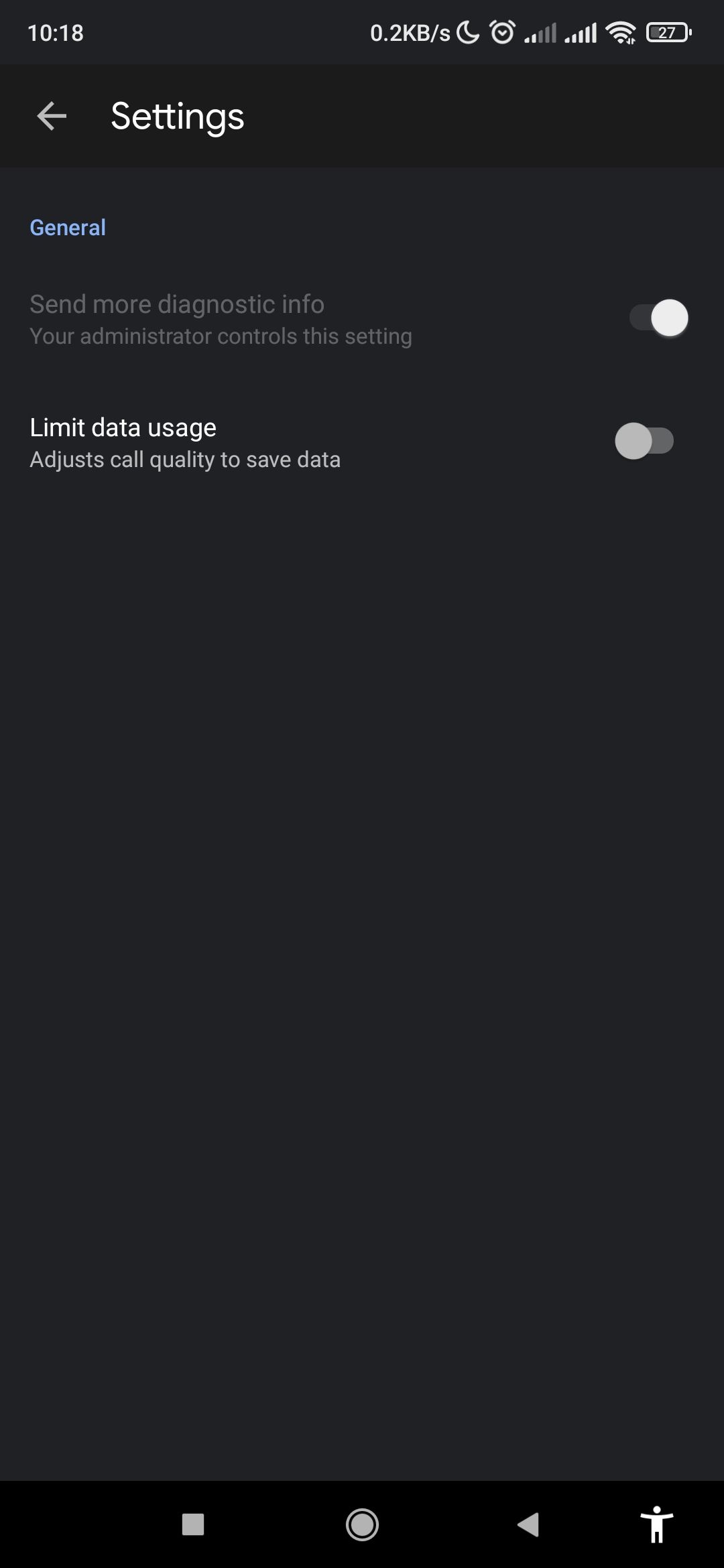 Limit data usage setting disabled in Google Meet