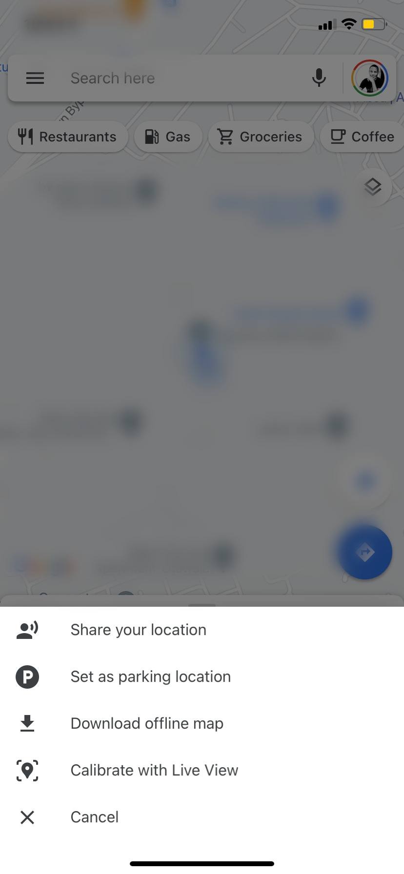 Share location option in Google Maps