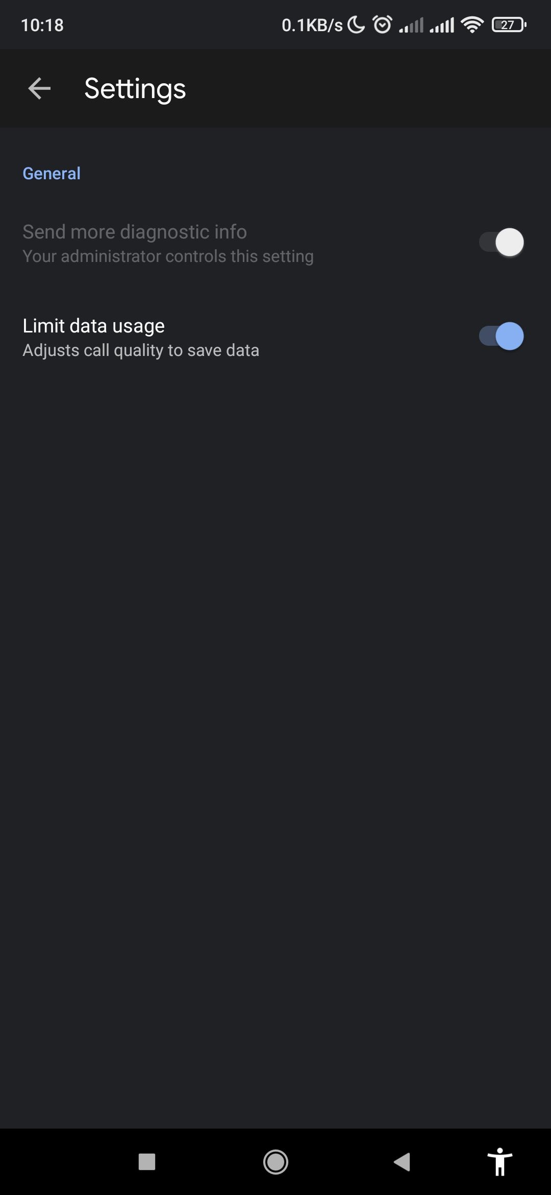 Limit data usage setting enabled in Google Meet