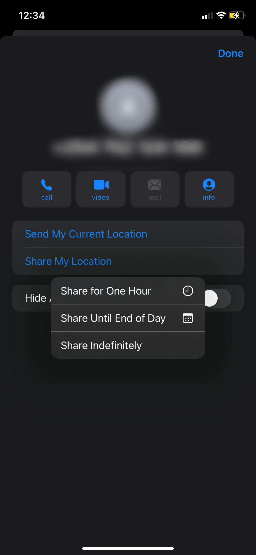 Share my location options in iMessage