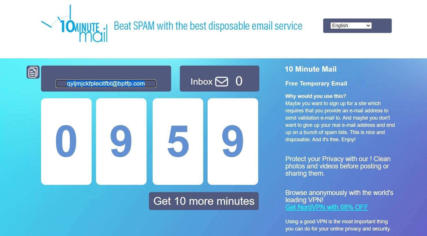use 10minutemail for temporary email