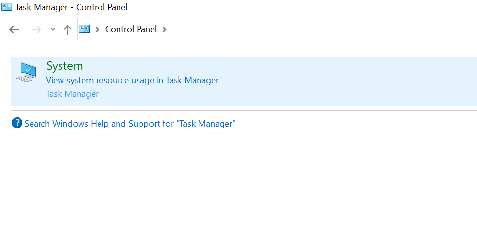 Open Task Manager from Control Panel