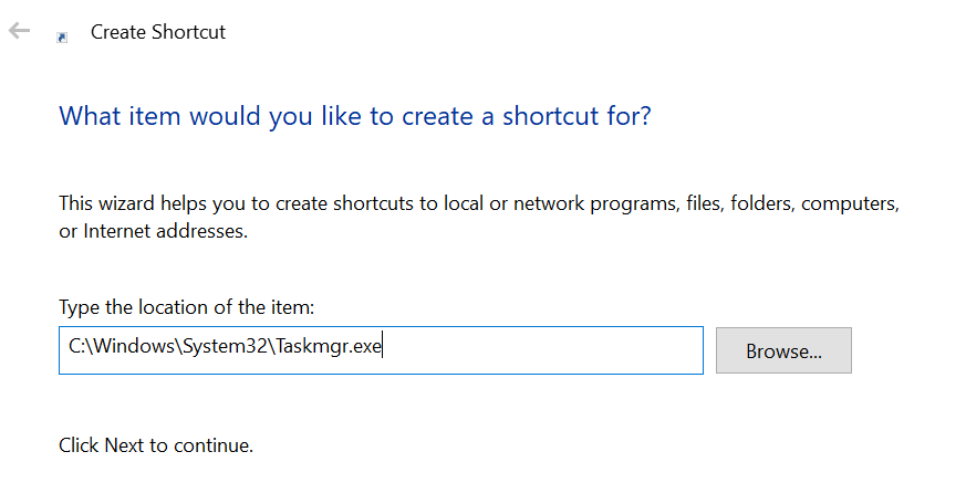 Create a desktop shortcut for Task Manager