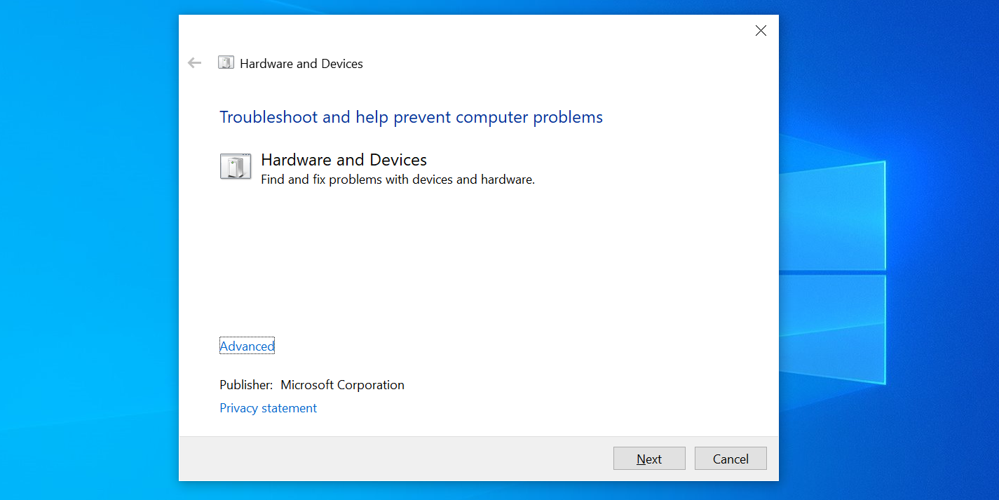 Solucionador de problemas de hardware de Windows 10