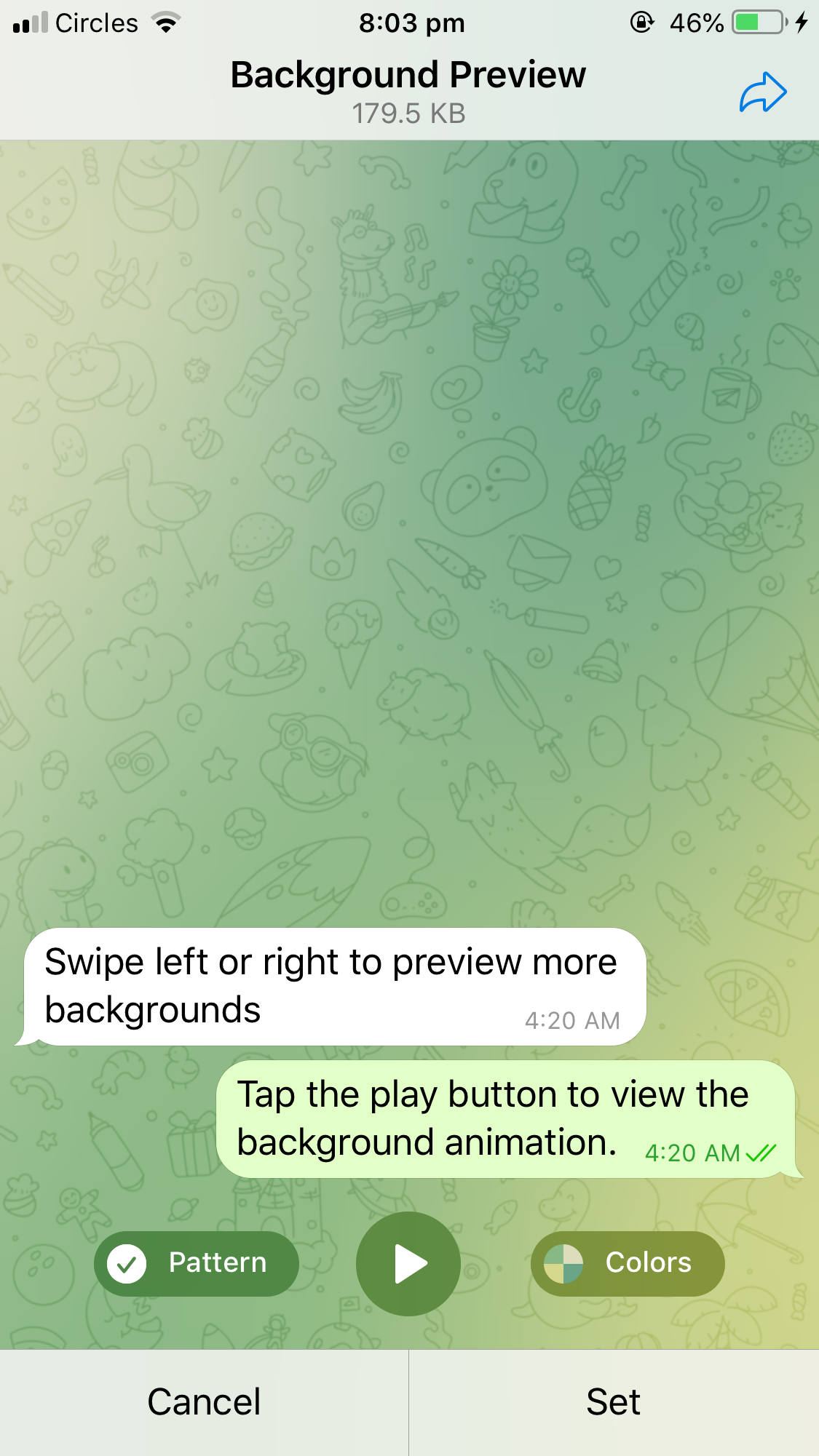 Background Preview Window in Telegram in iPhone