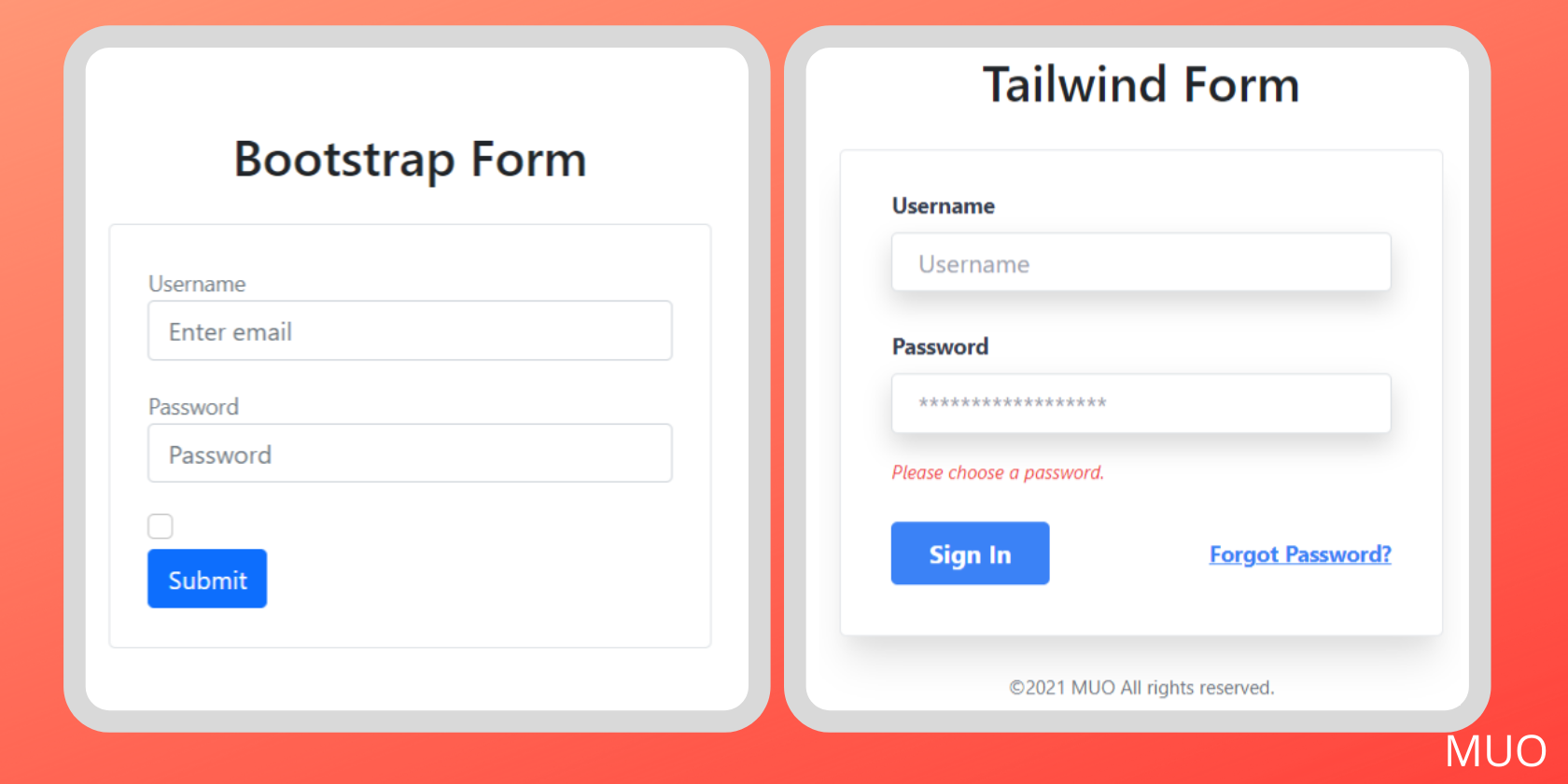 Bootstrap form vs tailwind form