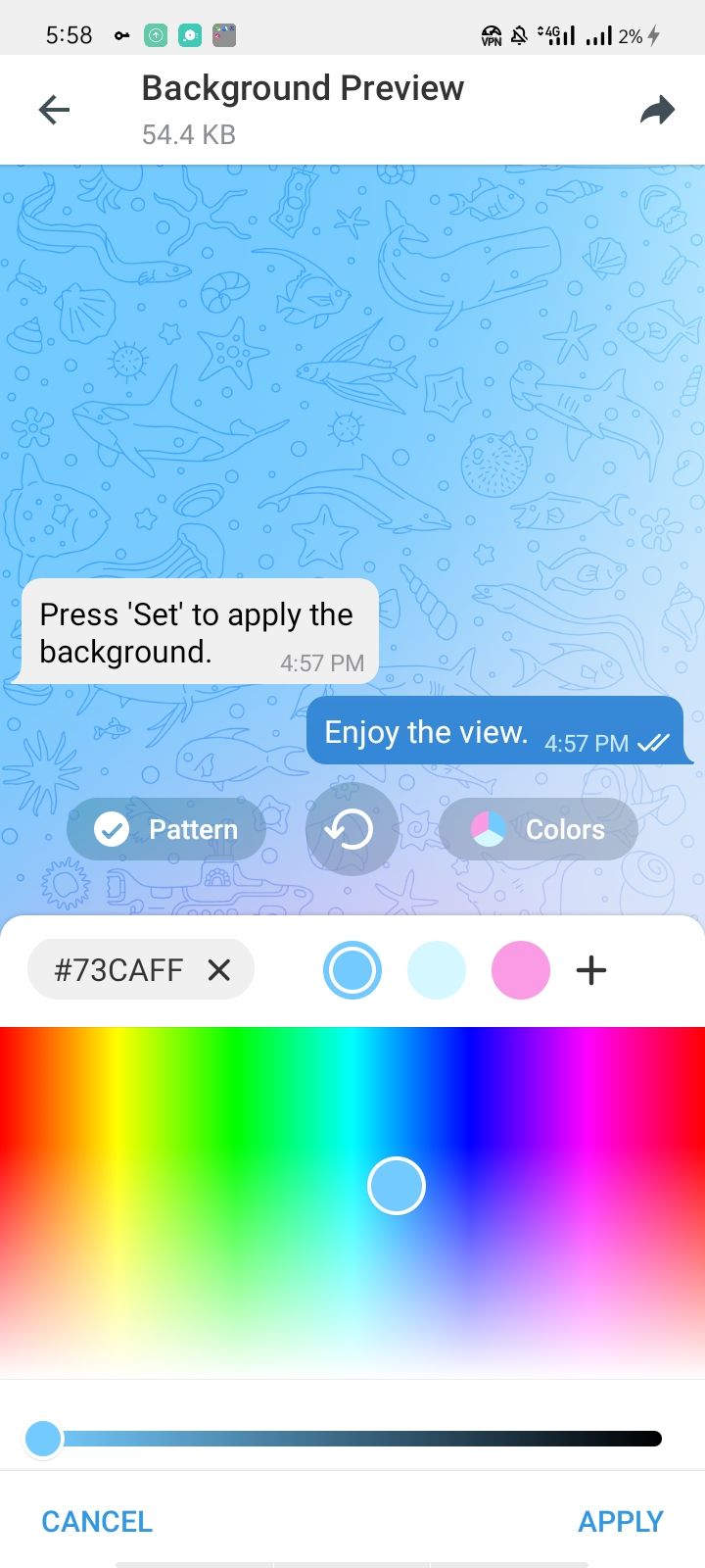 Final Preview Of Custom Telegram Background In Telegram App