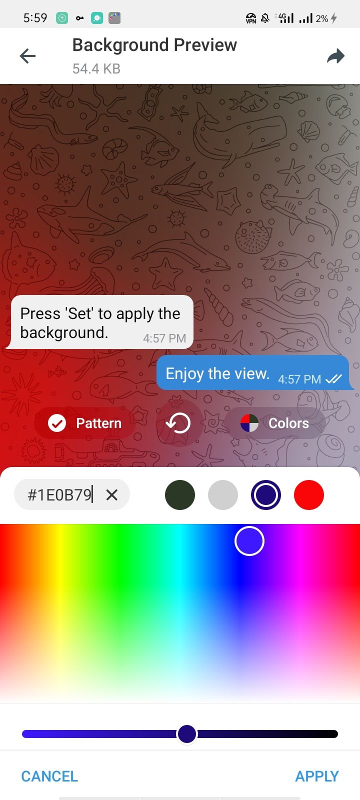 Changing Colors In Color Settings In Background Preview Screen In Telegram App