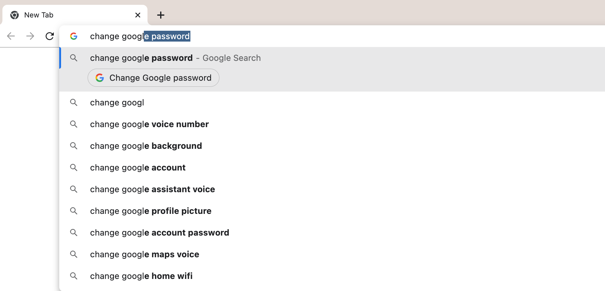 Chrome action change google password