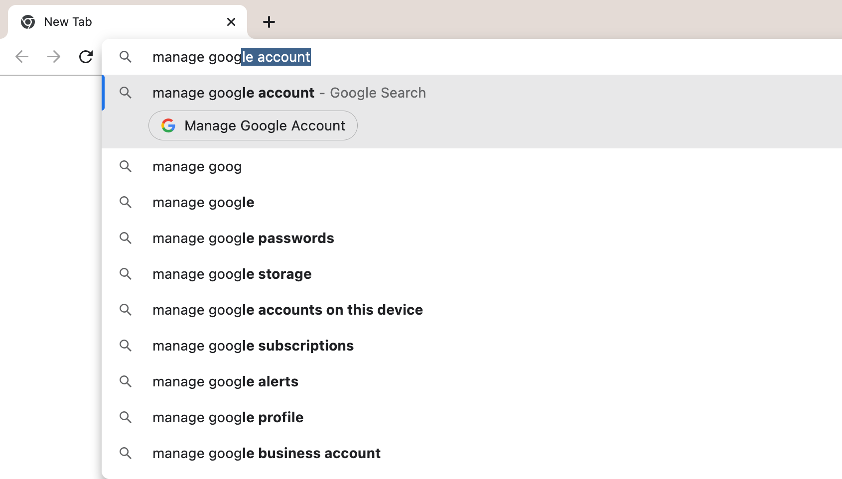 Chrome action manage google account