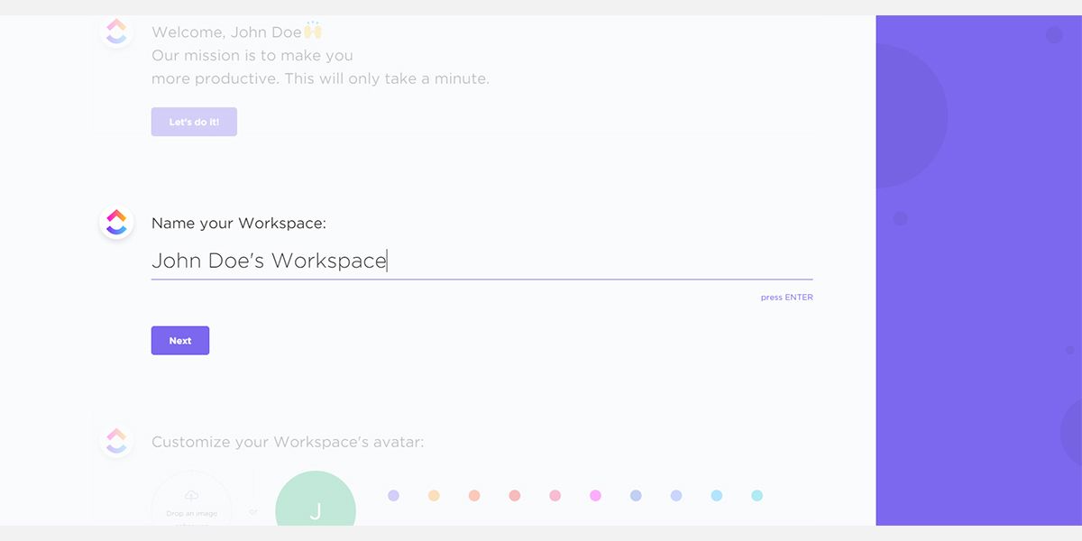 Illustration of setting up ClickUp Workspace