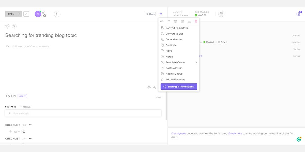 Image showing ClickUp Dependencies feature