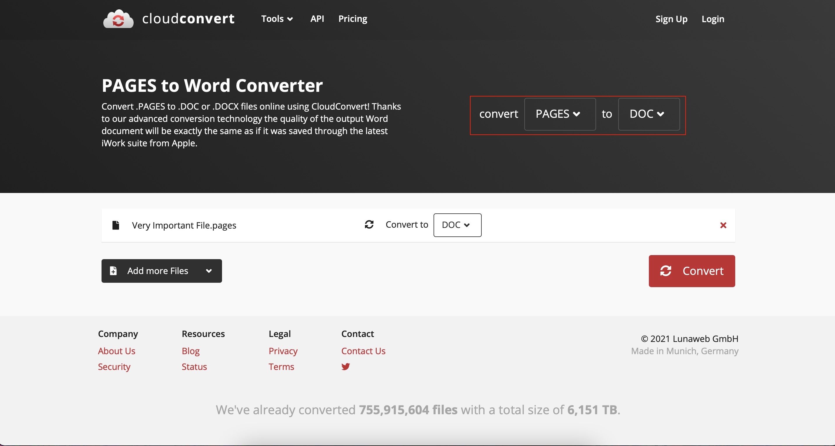 Conver Pages to Word Document using Cloud Convert - Come convertire pagine Apple in documenti Word