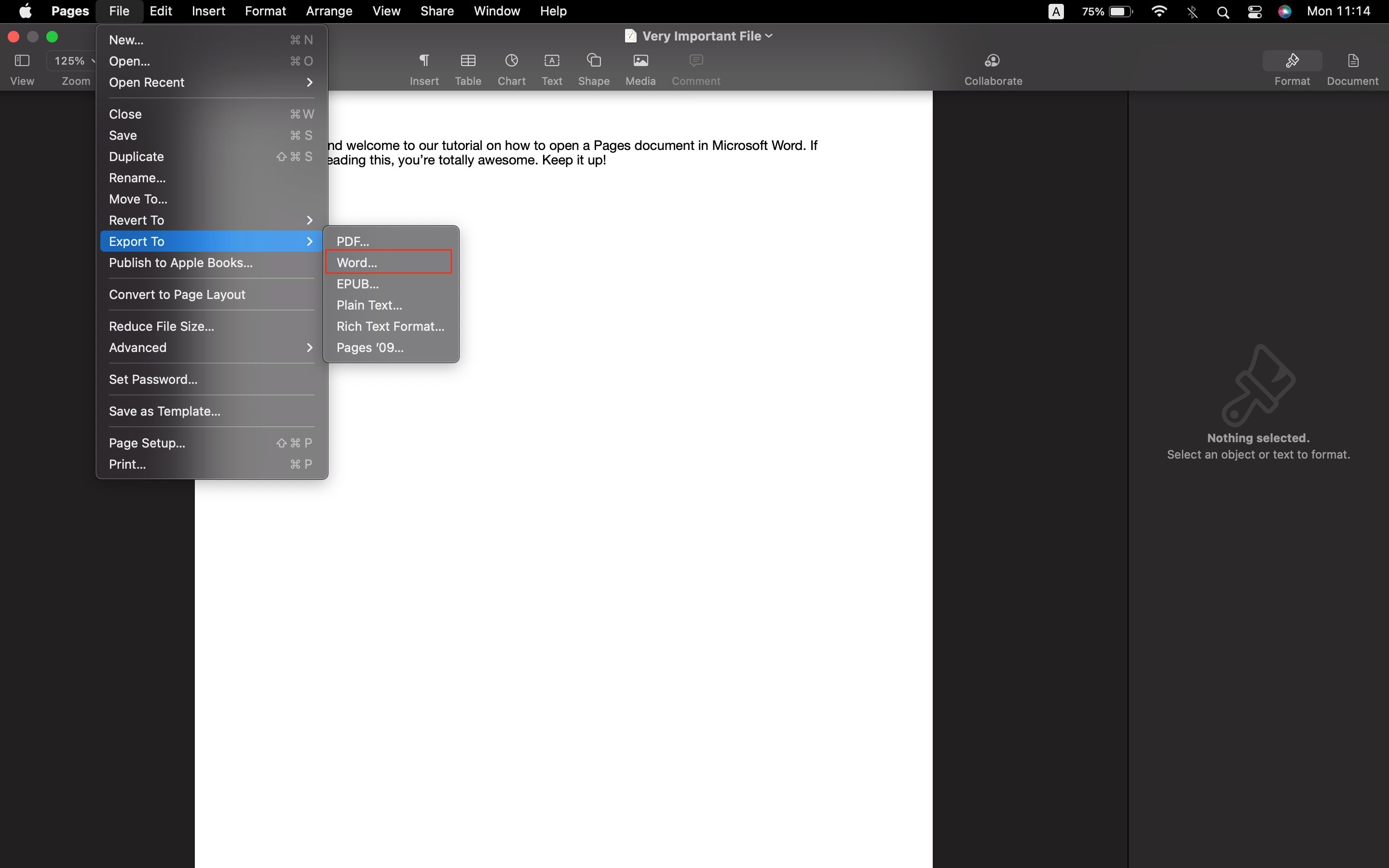 export word to pages for mac