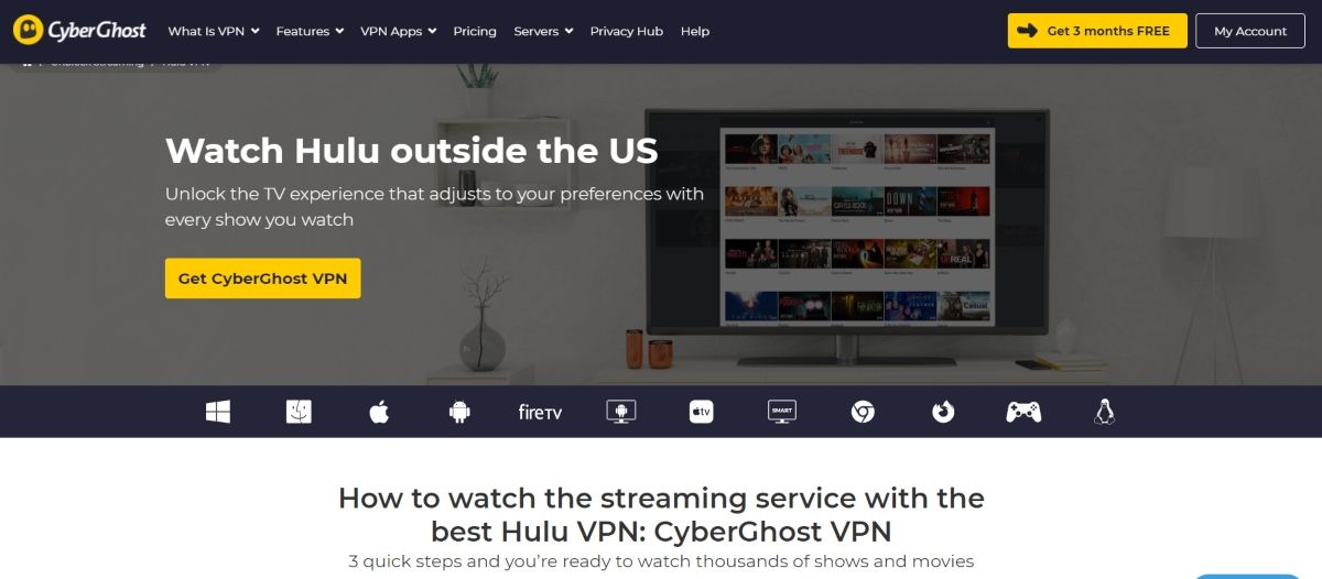 Stream Hulu online with CyberGhost