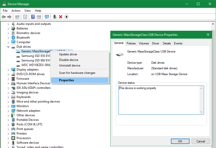 Device Manager USB Status