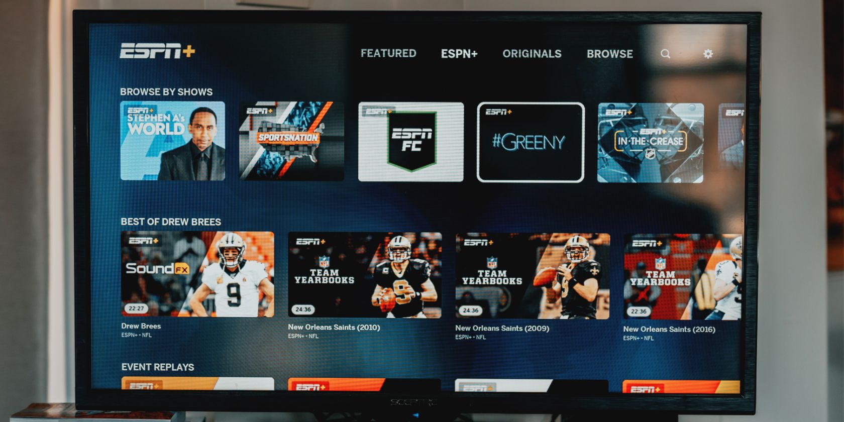 ESPN Plus streaming on a TV.