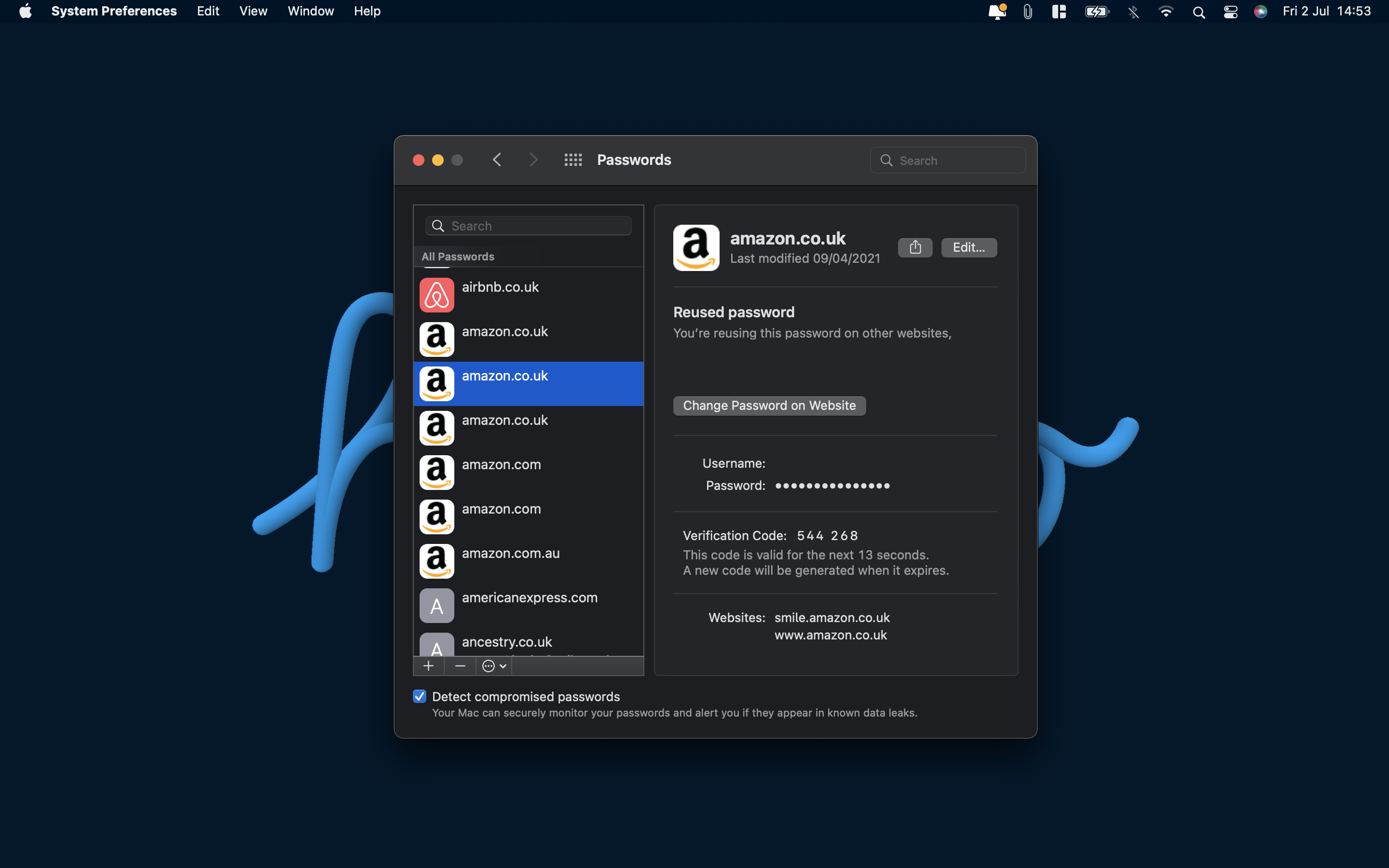 An example of accessing Apple's authenticator on macOS.