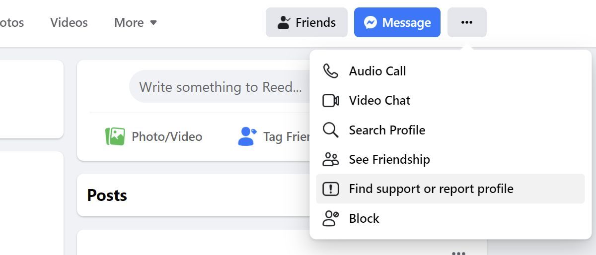 Find Support or Report Profile option to recover your Facebook account