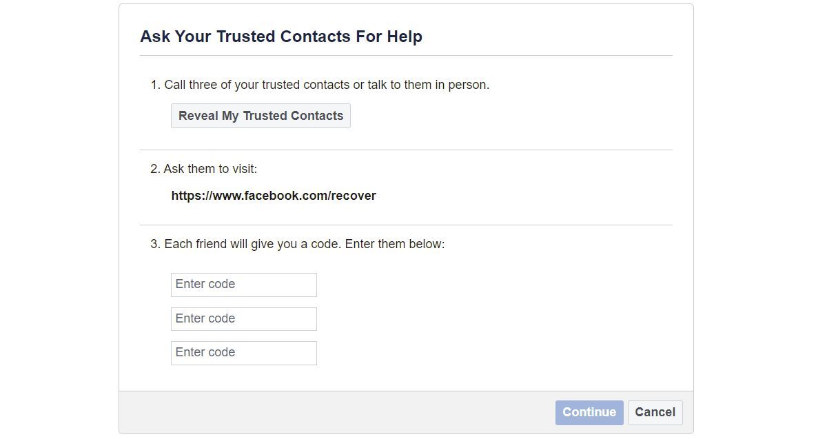 Ask trusted contacts for help to recover Facebook account