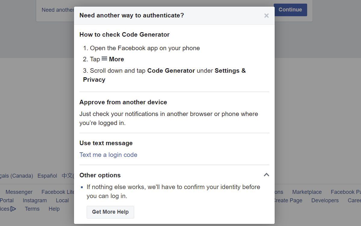 Facebook Two-Factor Authentication Code Issues
