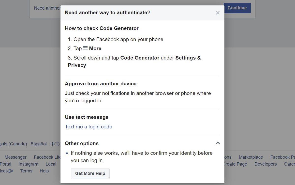 Facebook 2 Step Authentication Verification Problem 2021 