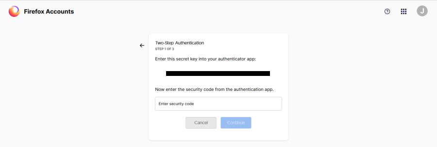 Firefox 2SA enter code in authenticator and code from authenticator