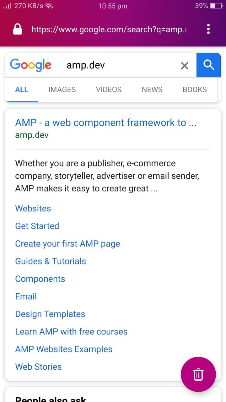 Firefox Focus Browser - Non-AMP Search Result
