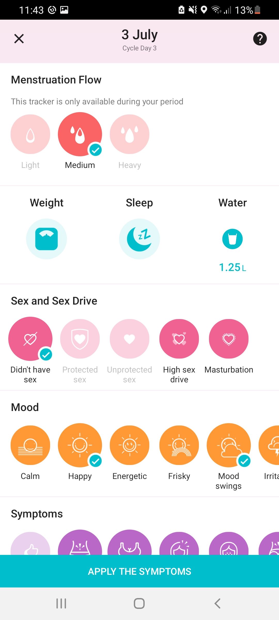 Flow period tracking app calendar screenshot