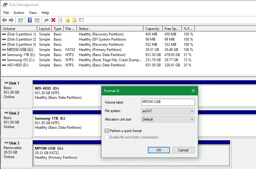 Format Flash Drive Disk Management