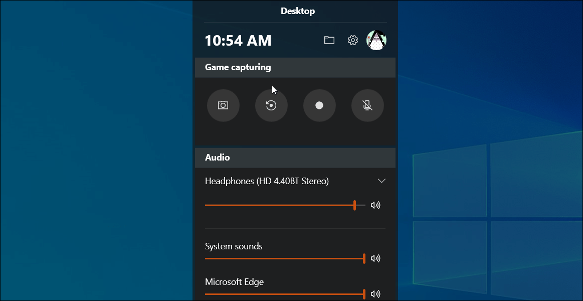 Xbox Game Bar Windows 10 Screen capture