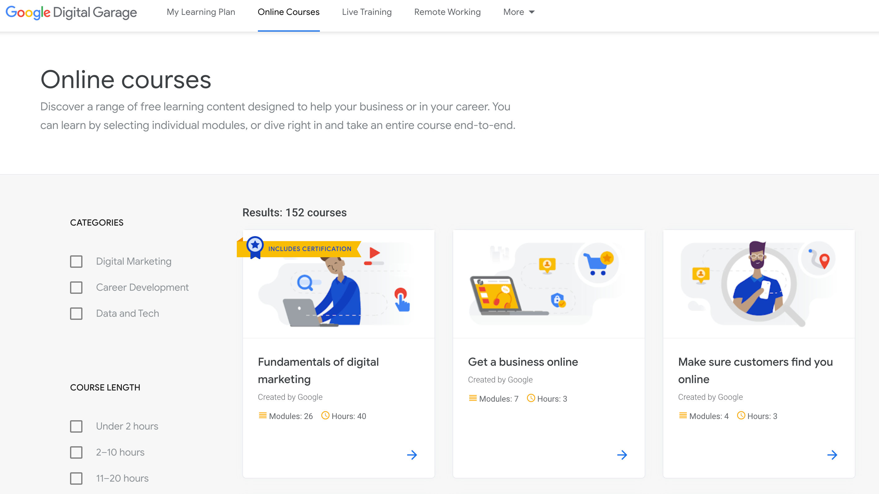 Google Digital Garage Online Course Selection