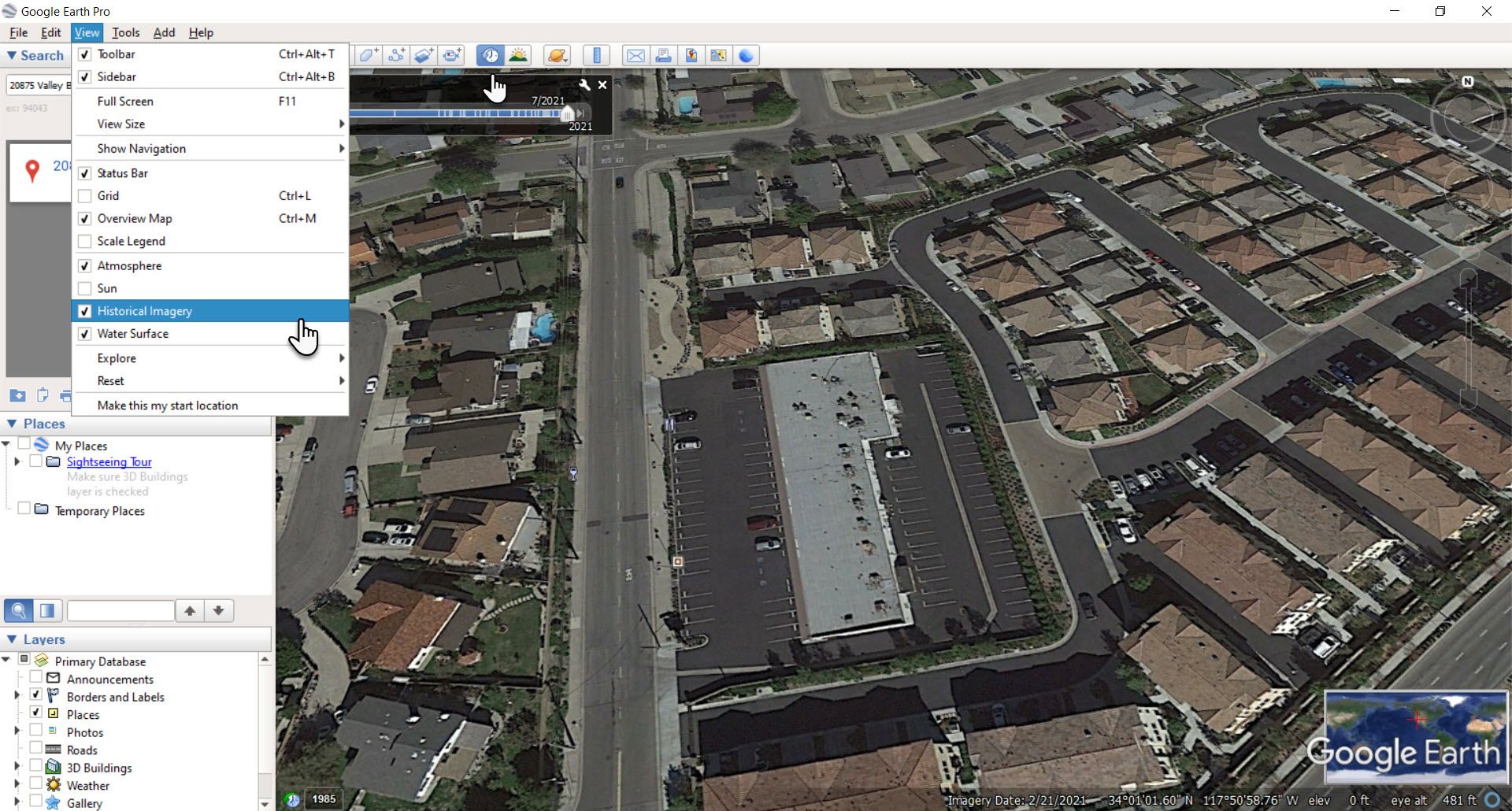 stop 3d view in google earth