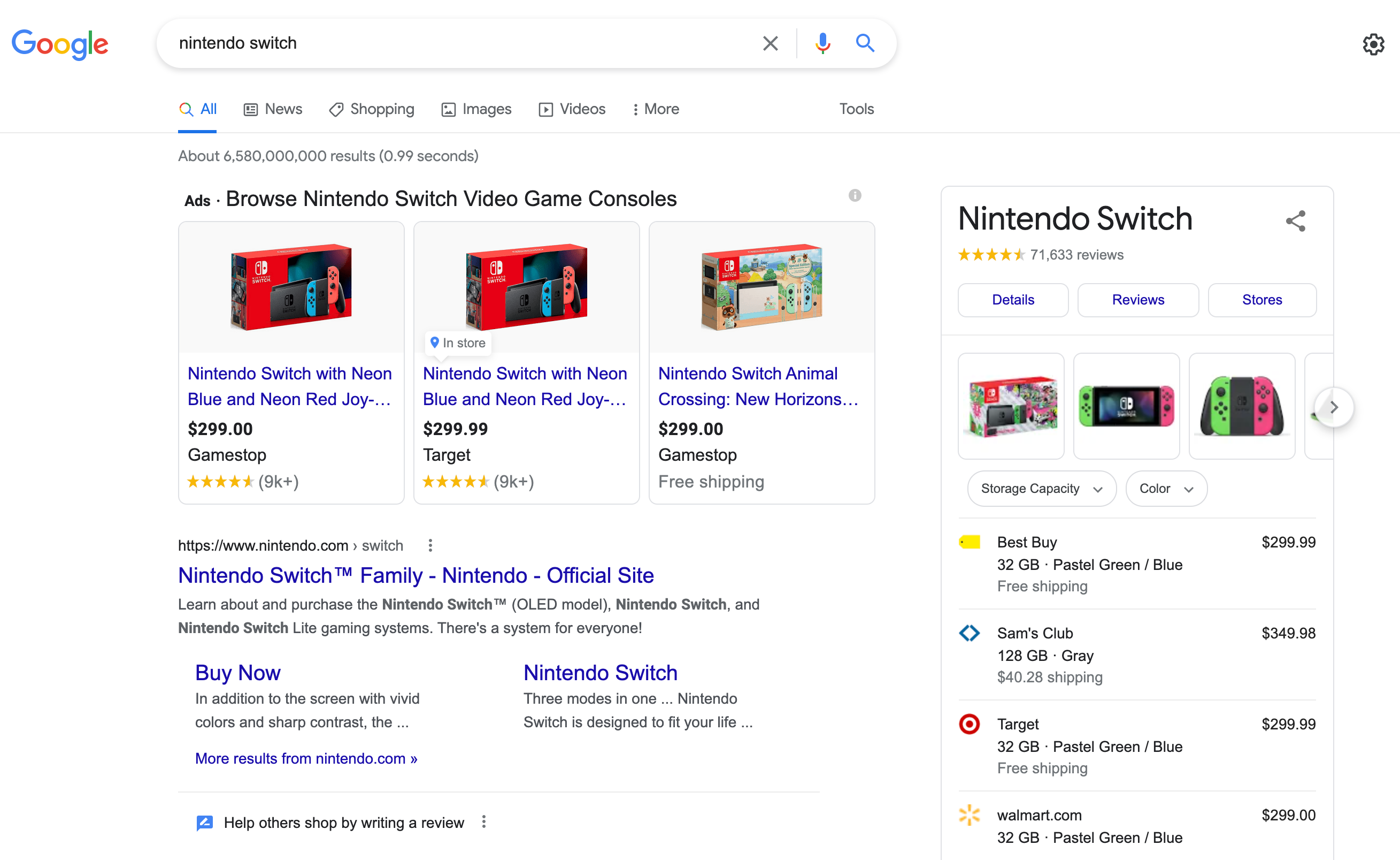 Google Nintendo Switch Search Results 