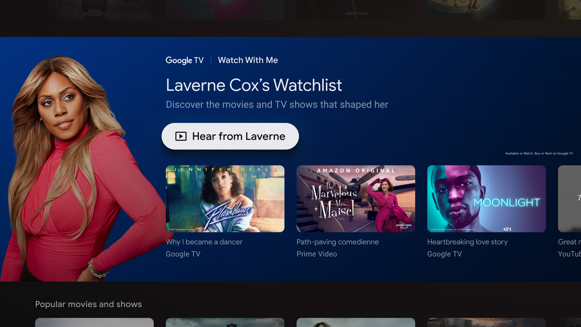 A screenshot showing the Watch With Me series in the new For You tab on Google TV.