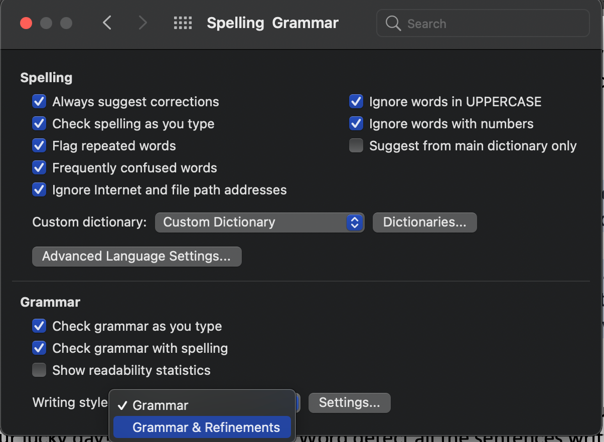 does microsoft office for mac 2016 have custom dictionary?