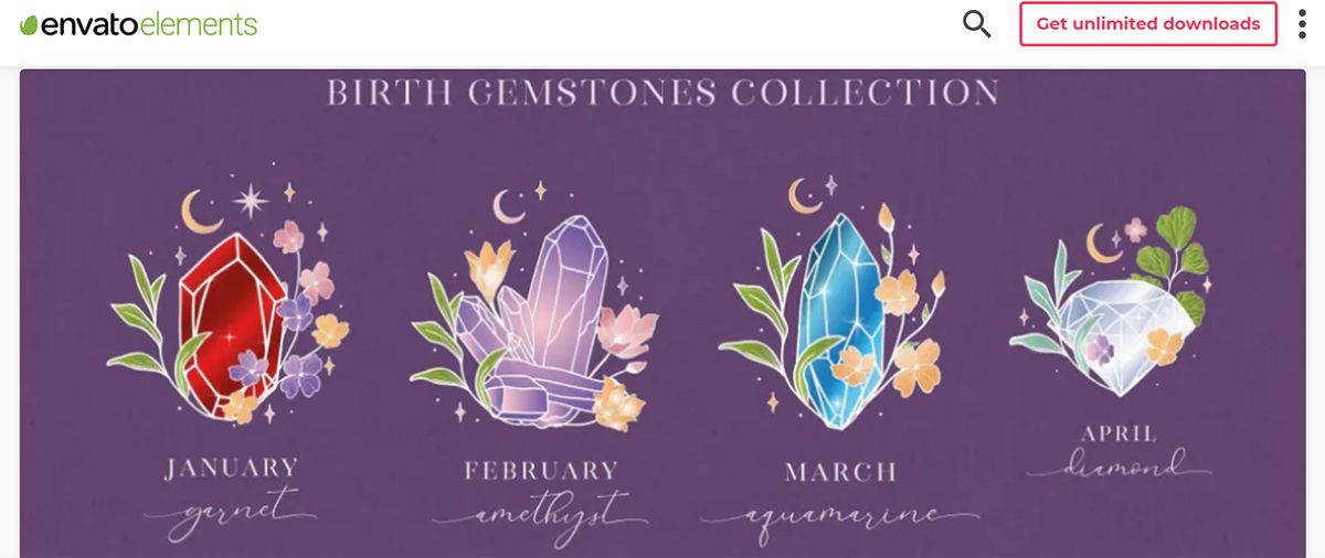 graphic design illustrating gem and jewel tones