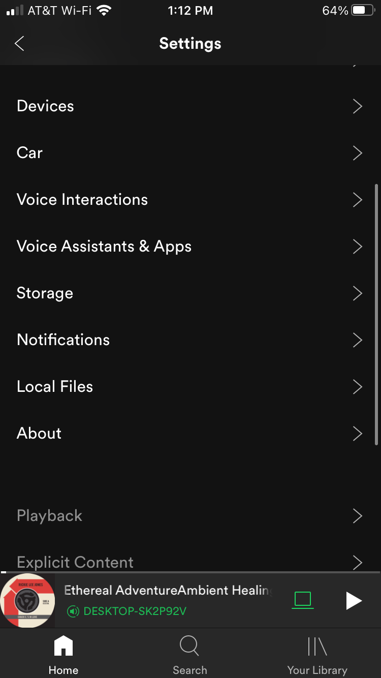Accessing settings in Spotify mobile app