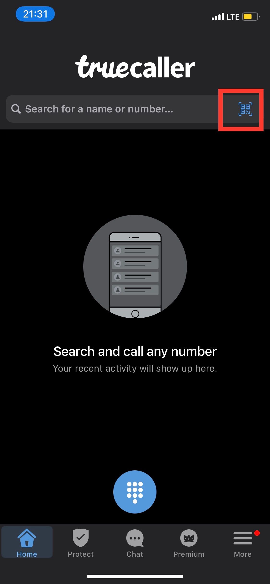 Truecaller number scan feature highlighted