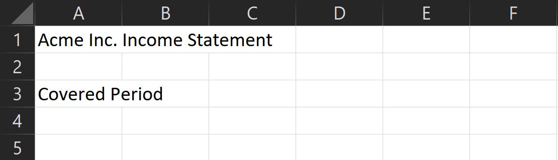 Income statement Excel file title