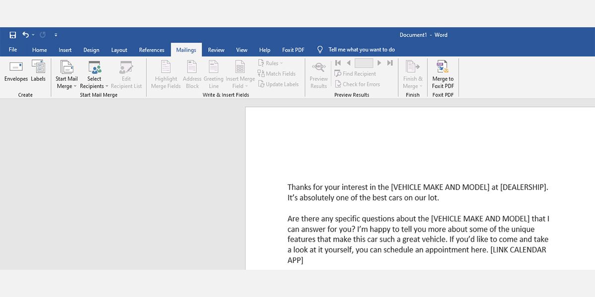 Location of Mailings tab on Excel Ribbon